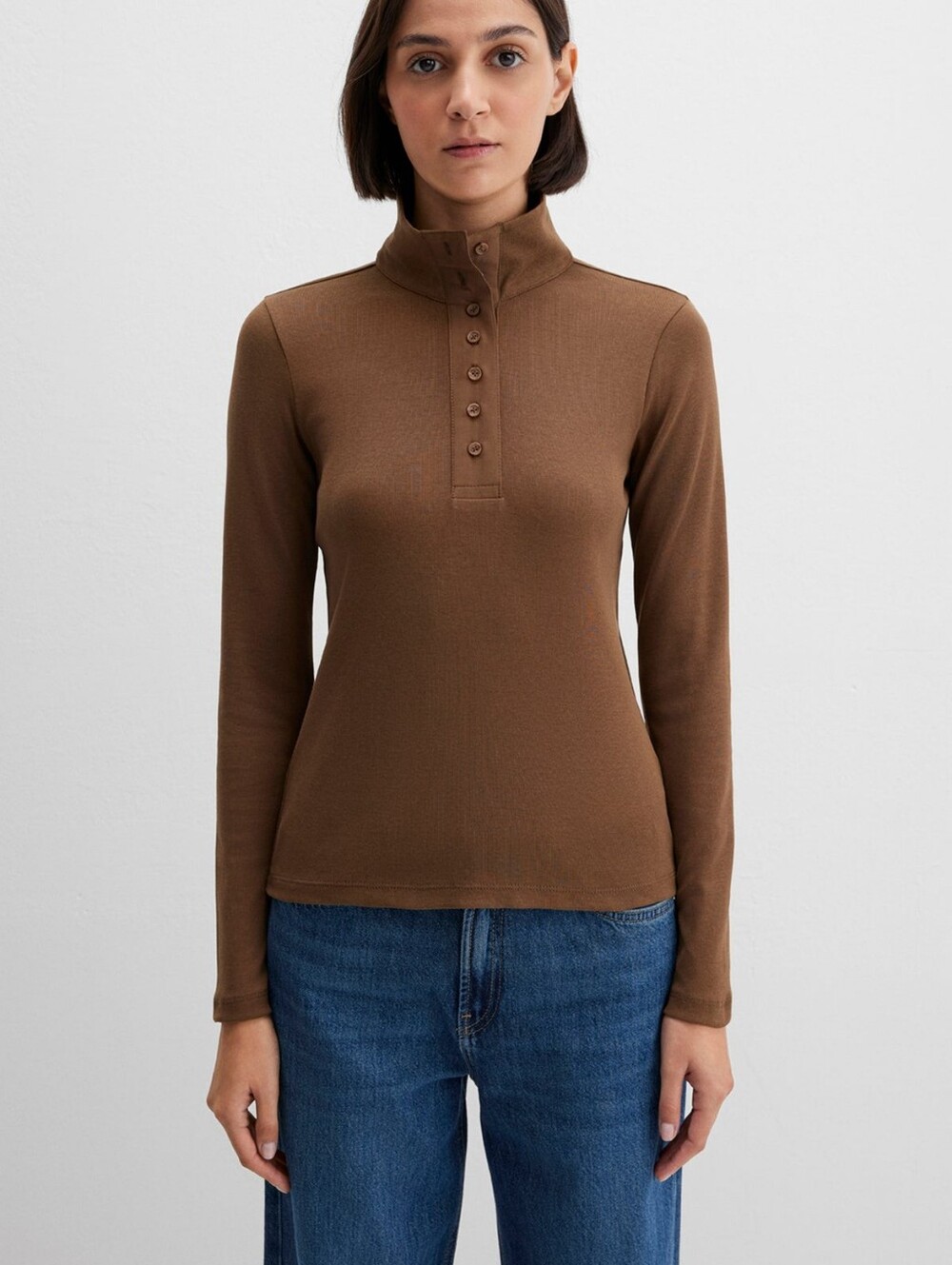 Mavi Small Button-front turtleneck shirt in teak